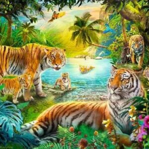 Familia de Tigres en el Oasis