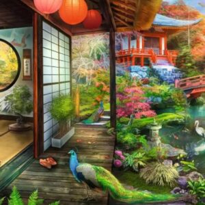 Casa de té en el jardín japonés